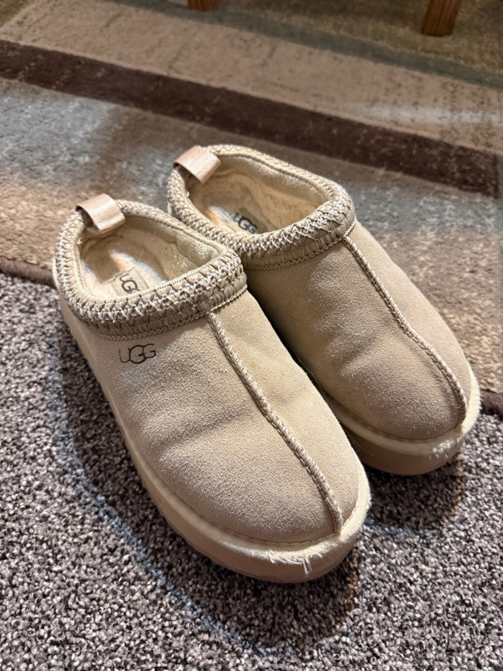 UGG Beige Suede Shearling Slip-On Clogs